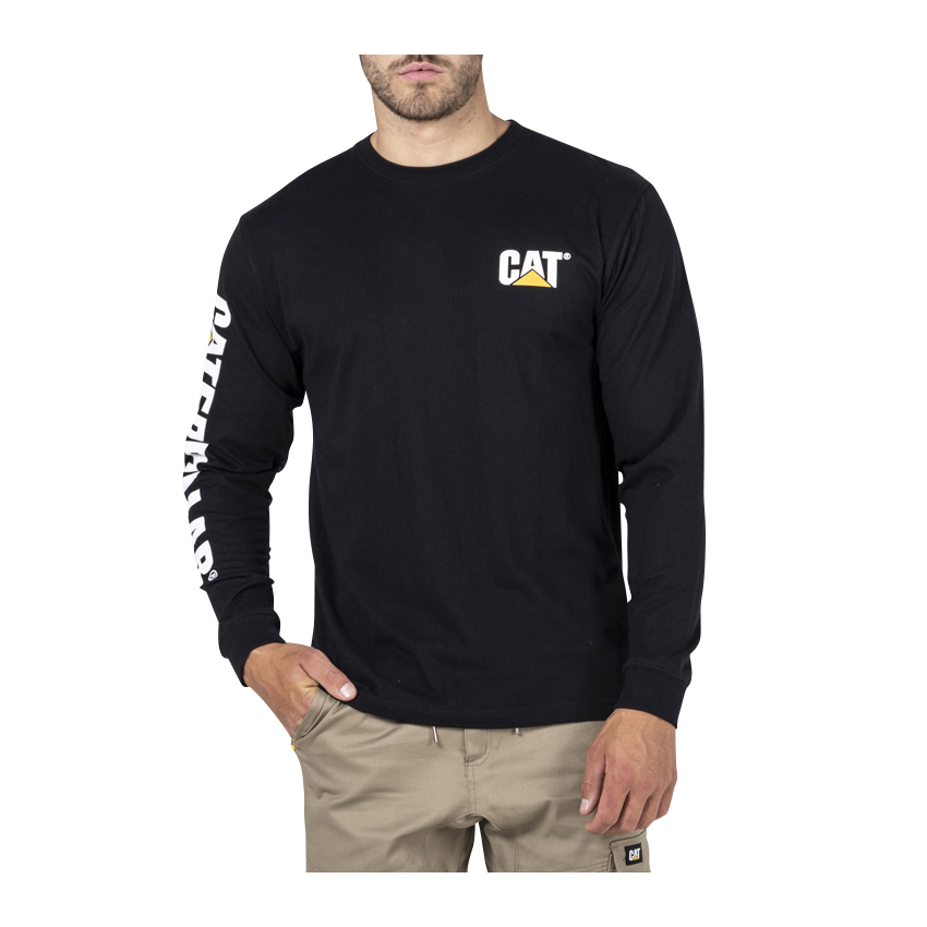 Camisetas Caterpillar Trademark Banner L/S Hombre Negras | Argentina-GVIQT6324
